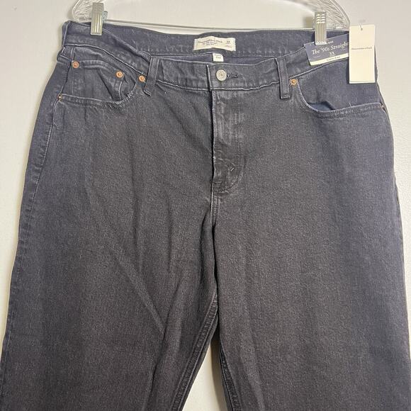 NWT A & F 90s Straight Leg Mid Rise Curve Love Jeans Denim Black Sz 33 Short - Picture 3 of 12